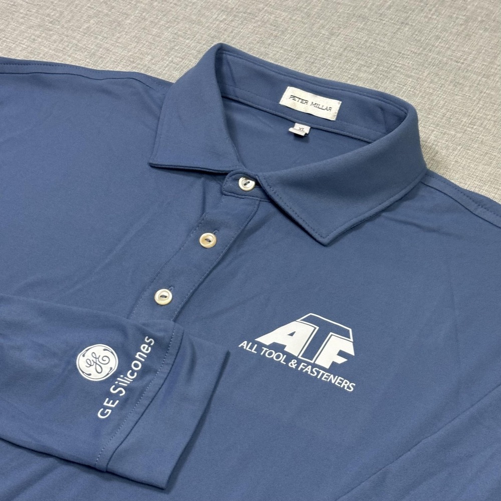 Peter Millar Lyons Performance Jersey Long-Sleeve Golf Polo Shirt Mens XL Blue